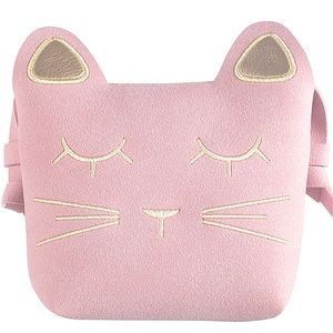 PINK PLEATHER KITTY CAT CROSSBODY BAG